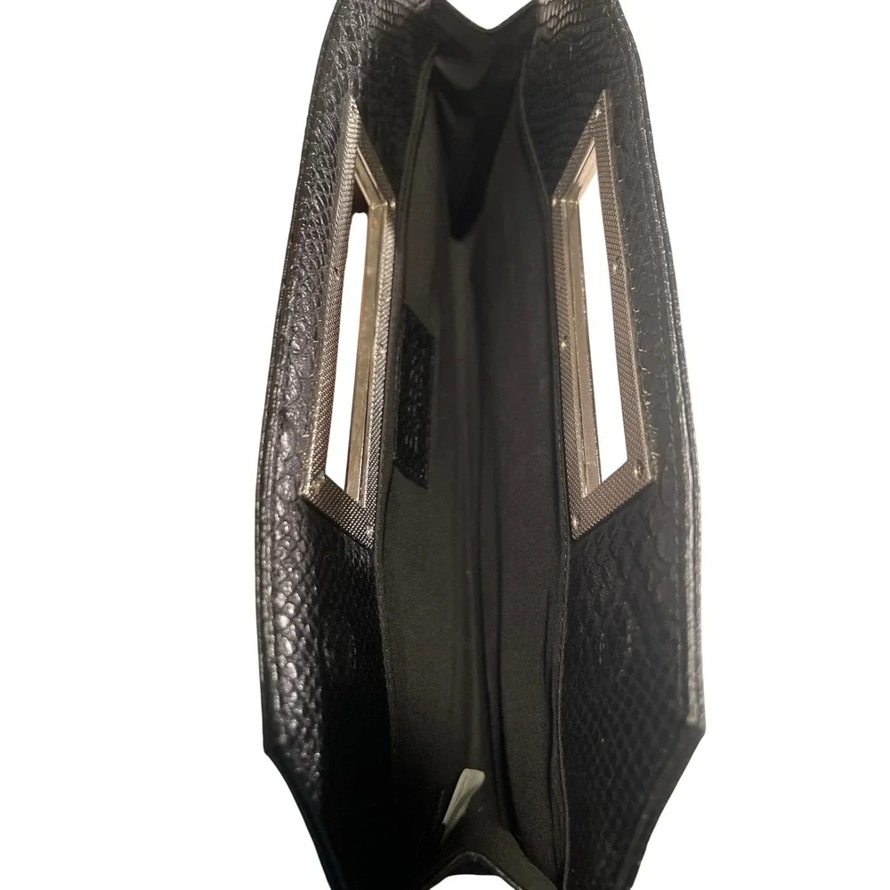 Express Black Faux Leather Snakeskin Clutch‎ Handbag Silver Handle Magnetic Y2K